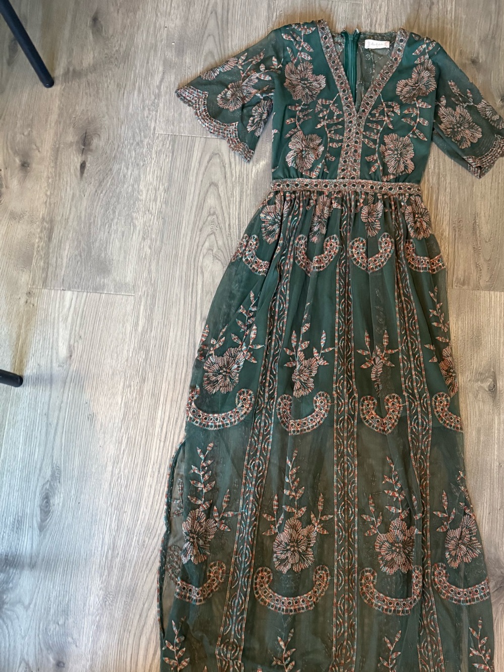 Altar'd State Forest Green Embroidered Maxi Dress
